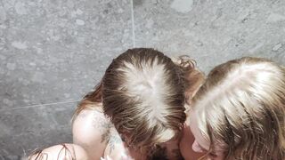 Danish Lesbian Foursome Kissing In Shower