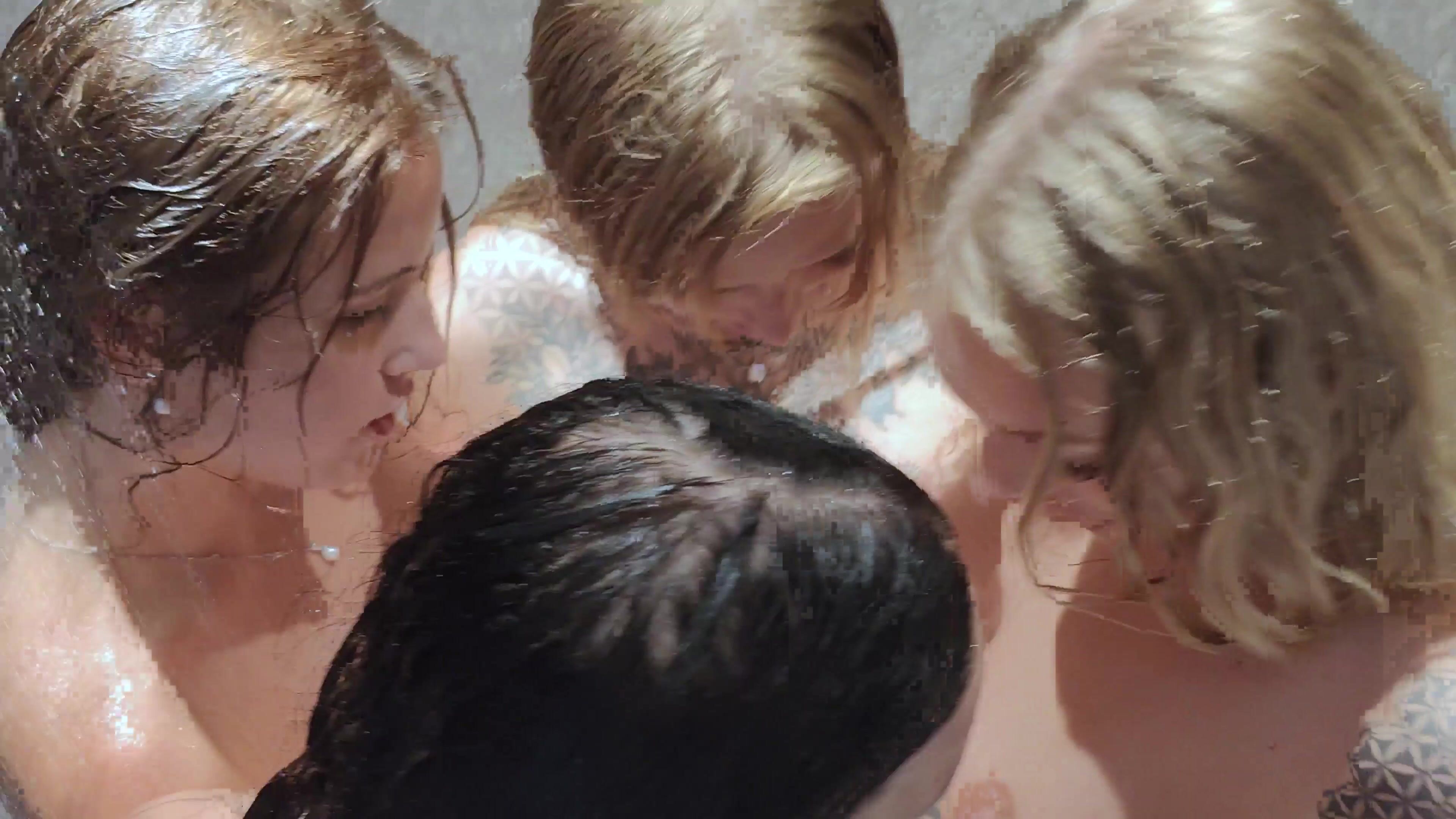 Danish Lesbian Foursome Kissing In Shower