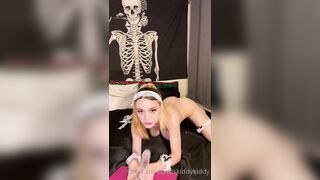 SkiddyKitty Sucks And Rides Glass Dildo On The Ground