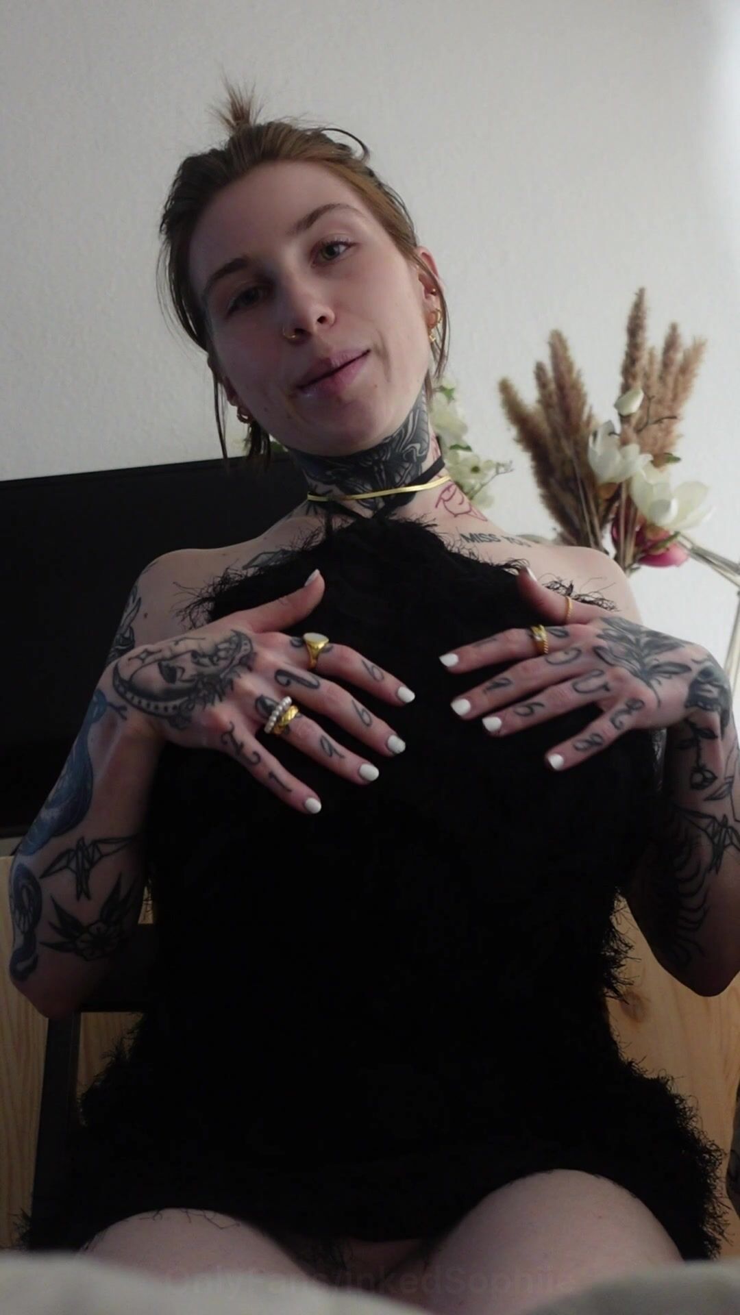 German Babe Inkedsophiie Spitting on Tits And Fucking Glass Dildo