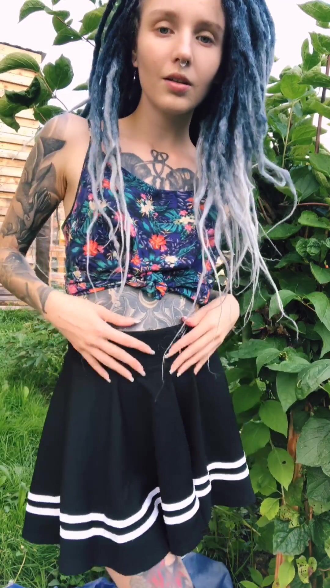 Tattooed German Babe Stripteasing Naked in Public