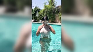 Kaitlynn Anderson With Wet Shirt In The Outdoor Pool