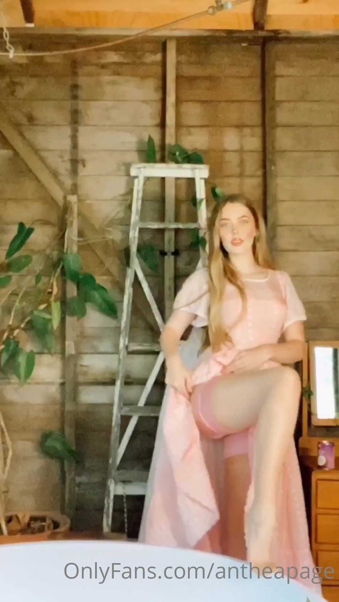 Anthea Page Stripteasing And Fucking Dildo with Buttplug in Ass